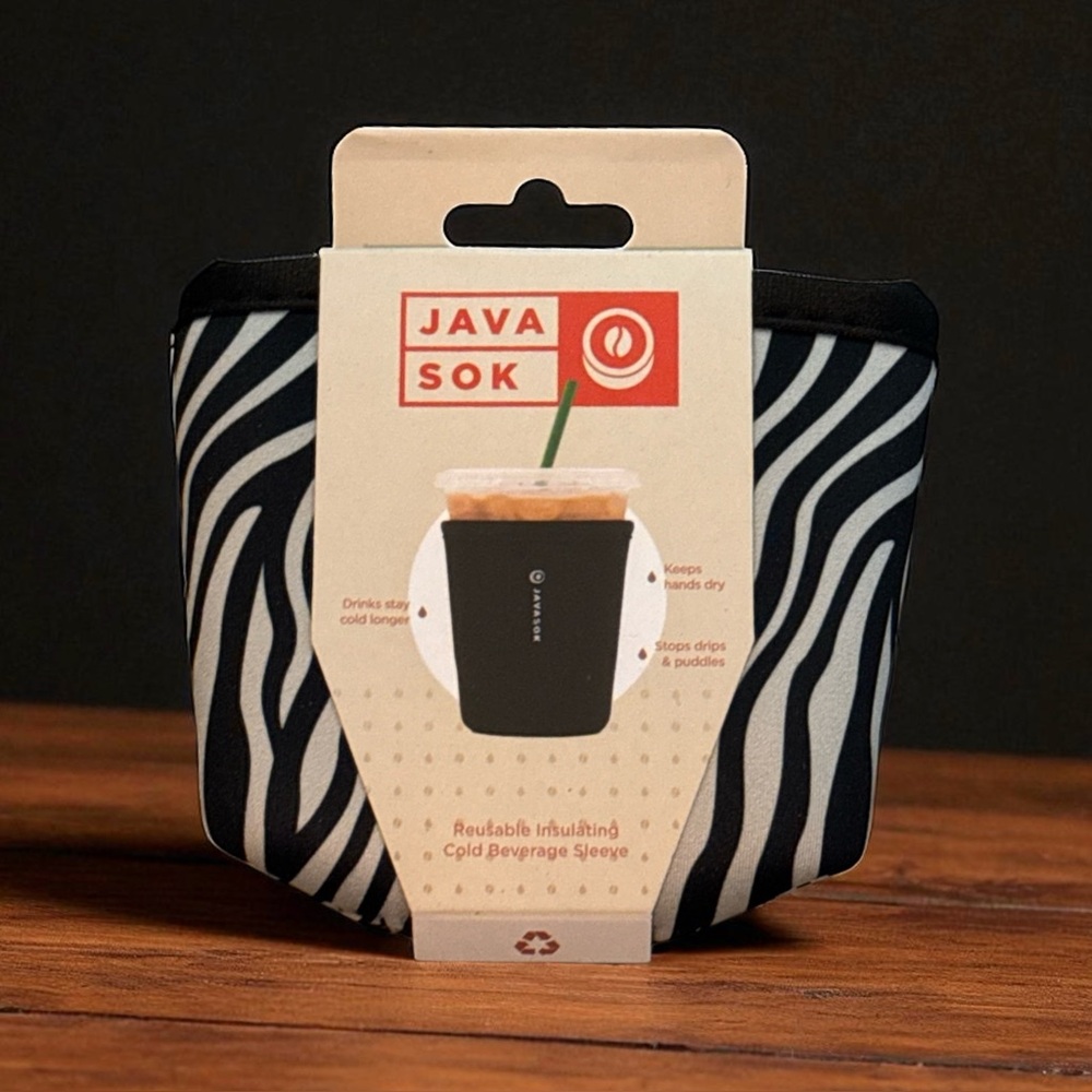 Java Sok zebra print beverage sleeve for small beverages NEW